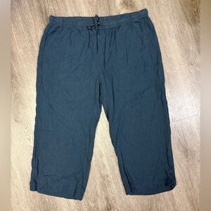 Splendid Women Navy XXL Viscose/Linen Pants Blend Wide Leg Crop Pull On Coastal